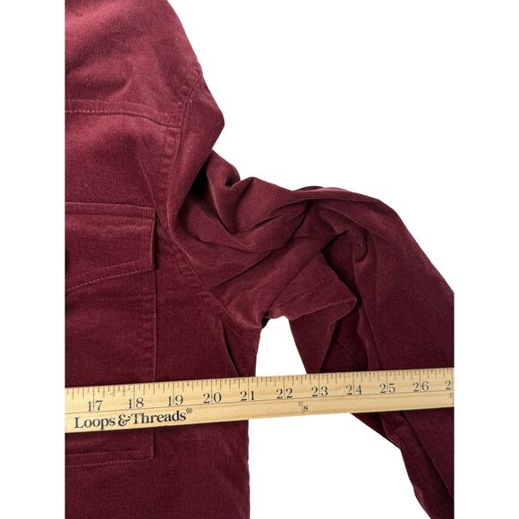 Evereve Corduroy Button Down Shirt Medium Burgundy Soft Fall Layer Shacket - Picture 8 of 8